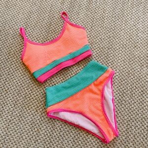 Pink Lily Neon Textured Bikini Set XS Colorblock High Waist